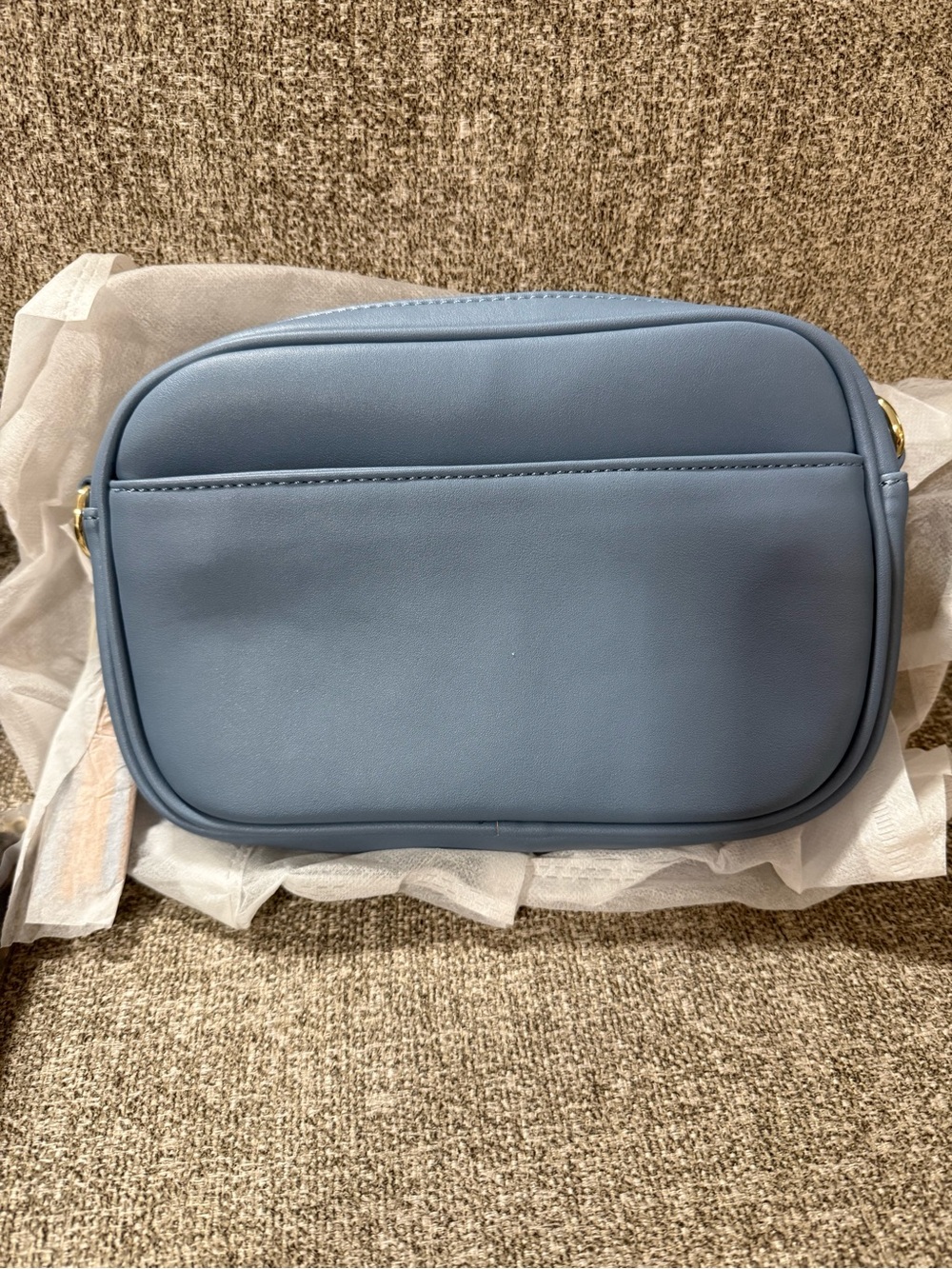 Blue Crossbody Bag with Leopard Strap